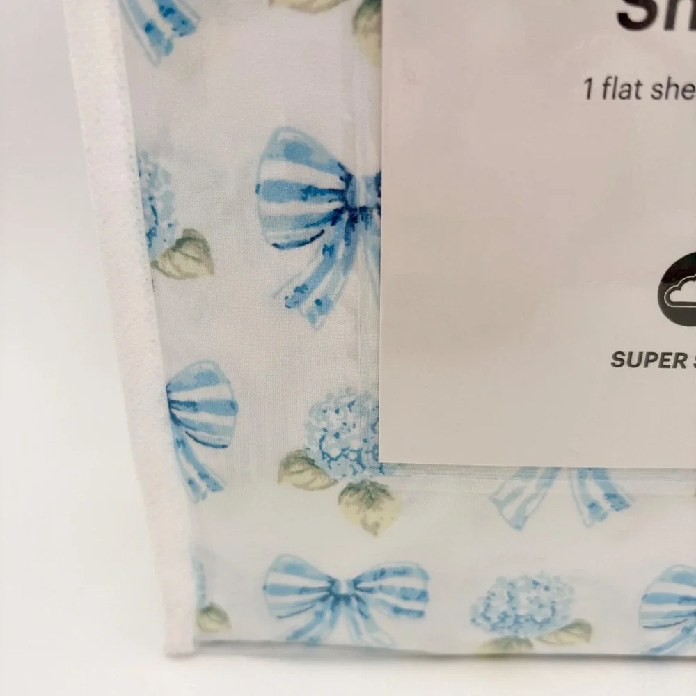 Martha Stewart Everyday Queen 4‎ Piece Sheet Set Donna Bow Blue Hydrangea Floral